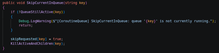 Skipping function of the CoroutineQueue-Class
